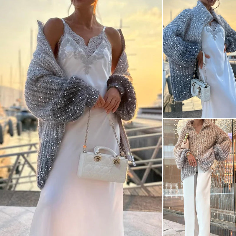 Sweater strikket med ensfarvede glimmer